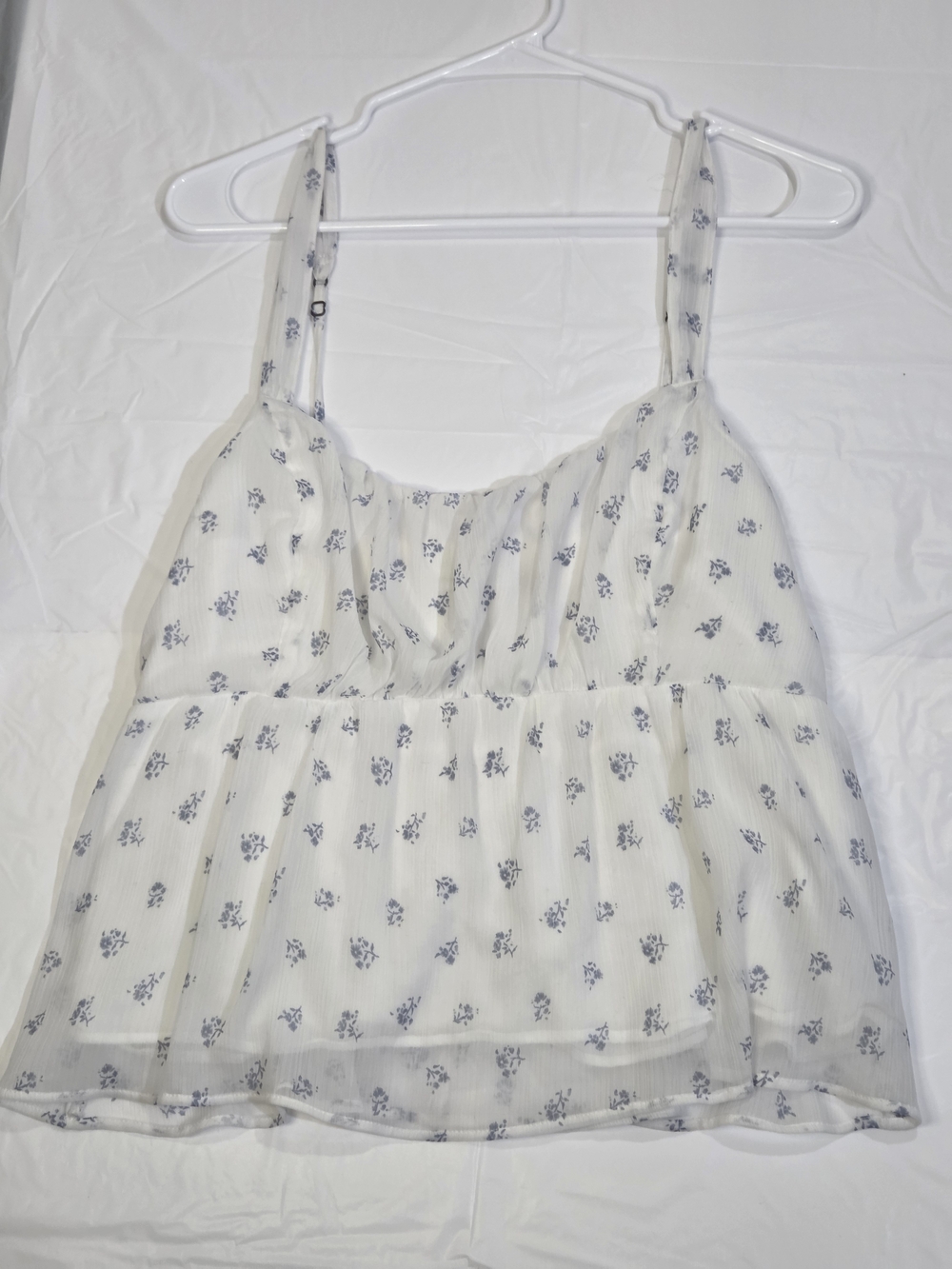 Ivory Floral Ruffled Camisole with Adjustable Straps - Picture 8 of 14